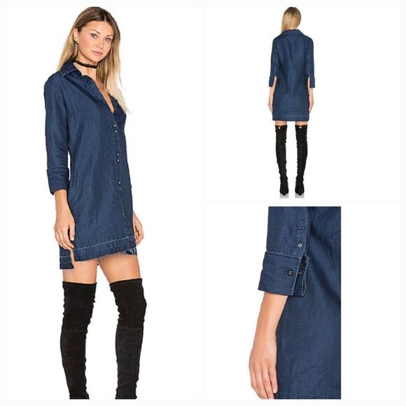 🔸️J Brand Blue Linen Blend Bacall Shirt Dress w/Pockets Small - Picture 2 of 13